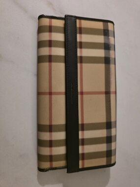 Burberry Beige Plaid Continental Wallet with Black Trim